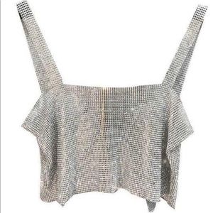 metallic crop tank with open back detail